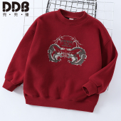 2024新春拜年服男女童国潮风新款 童装 加厚卫衣上衣中国红 清仓