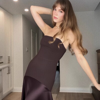 现HunterGirl松果可可美拉德性感抹胸拼接缎面长裙设计小众高级感