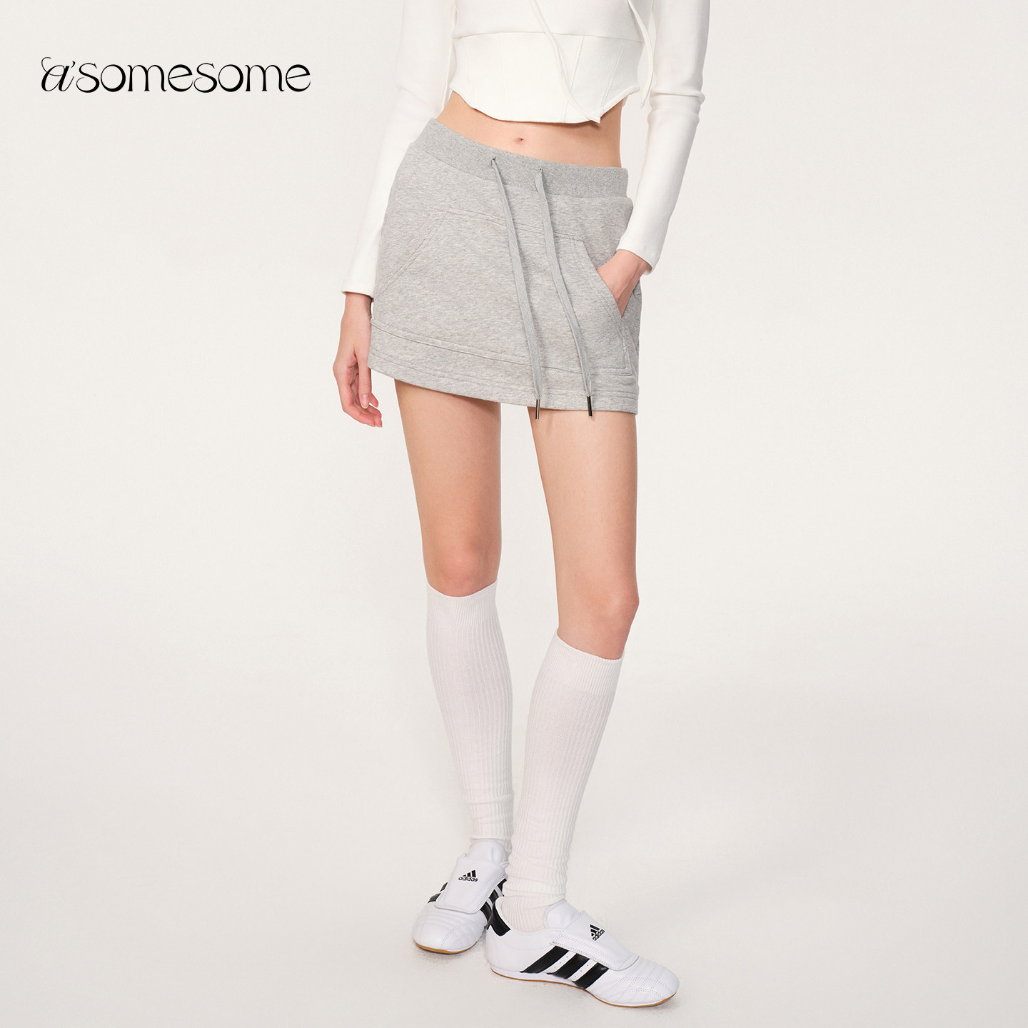 asomesome美式灰色运动短裙女春夏包臀显瘦休闲A字半身裙卫衣裙裤