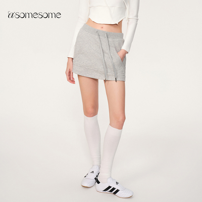 asomesome美式灰色运动短裙女春夏包臀显瘦休闲A字半身裙卫衣裙裤