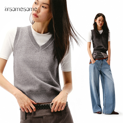 asomesomeV领马甲毛衣针织背心女