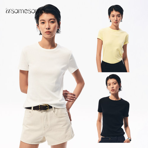 asomesome亚麻美式圆领正肩短袖