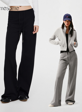 asomesome美式黑色微喇直筒低腰卫裤女灰色修身休闲松弛运动裤子