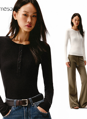 asomesome亨利领德绒打底衫女秋冬磨毛修身长袖保暖白色内搭上衣