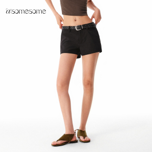 asomesome美式复古低腰黑色西装短裤女秋新直筒A字热裤显瘦休闲裤