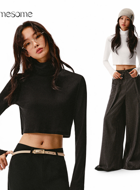 asomesome堆堆领短款正肩辣妹针织长袖女秋冬新显瘦内搭打底上衣