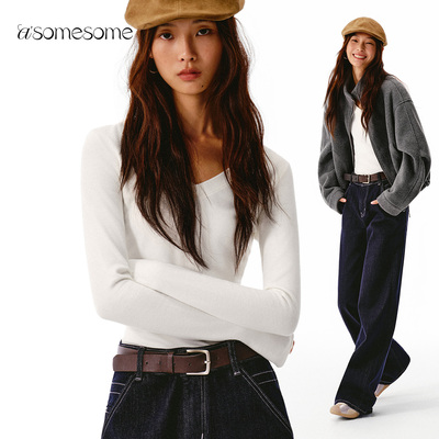 asomesome德绒V领修身打底衫