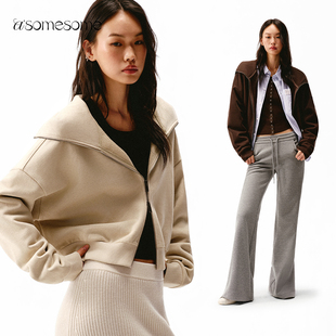 asomesome美式重磅纯棉廓形宽松加绒短款卫衣外套女秋冬休闲上衣