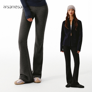 休闲裤 asomesome美式 女秋冬紧身灰色喇叭裤 弹力微喇裤 子 磨毛修身