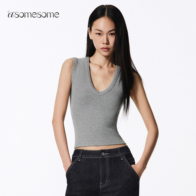 asomesome美式V领短款露脐背心女夏新品内搭打底外穿无袖休闲上衣
