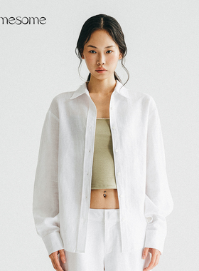 asomesome白色宽松亚麻衬衫女夏透气舒适长袖上衣薄外套防晒开衫