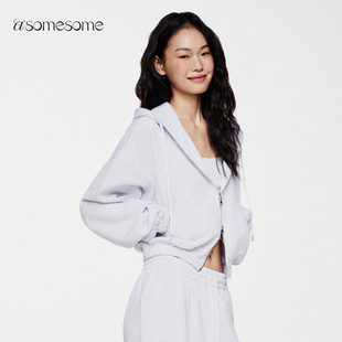 asomesome辣妹拉链短款连帽卫衣女春款休闲宽松运动开衫外套上衣
