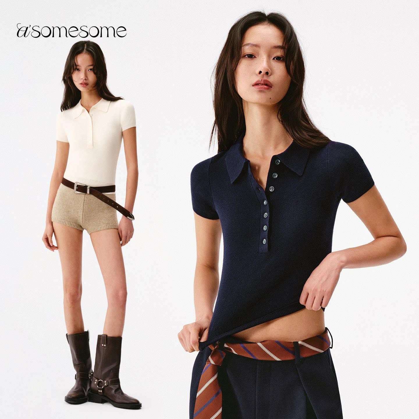 asomesomePOLO领针织短袖女图片
