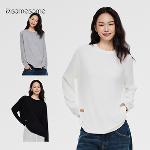 asomesome美式基础宽松圆领长袖T恤女春新款内搭打底衫休闲上衣