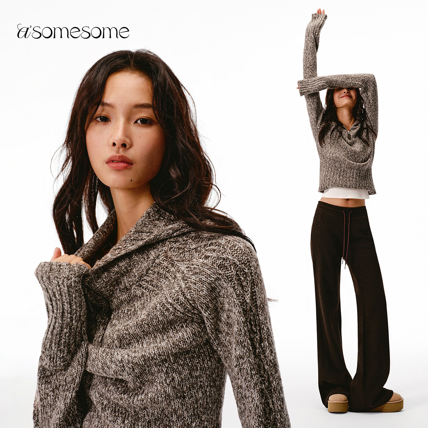 羊毛慵懒连帽毛衣女秋冬针织衫