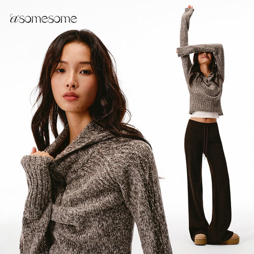 慵懒羊毛内搭连帽毛衣女