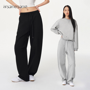 女秋冬慵懒休闲弯刀香蕉裤 asomesome美式 黑色加绒宽松运动卫裤