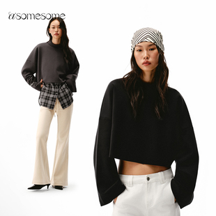 asomesome美式圆领落肩宽松短款薄卫衣女秋新设计感休闲运动上衣