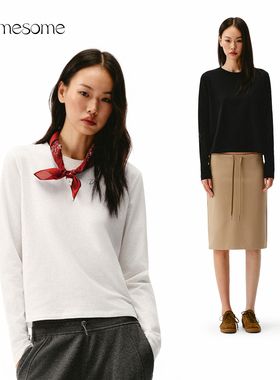 asomesome美式圆领正肩长袖基础款T恤女秋新显瘦内搭打底针织上衣