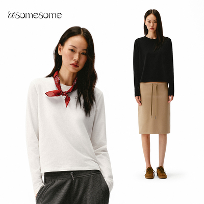 asomesome美式圆领修身针织长袖T