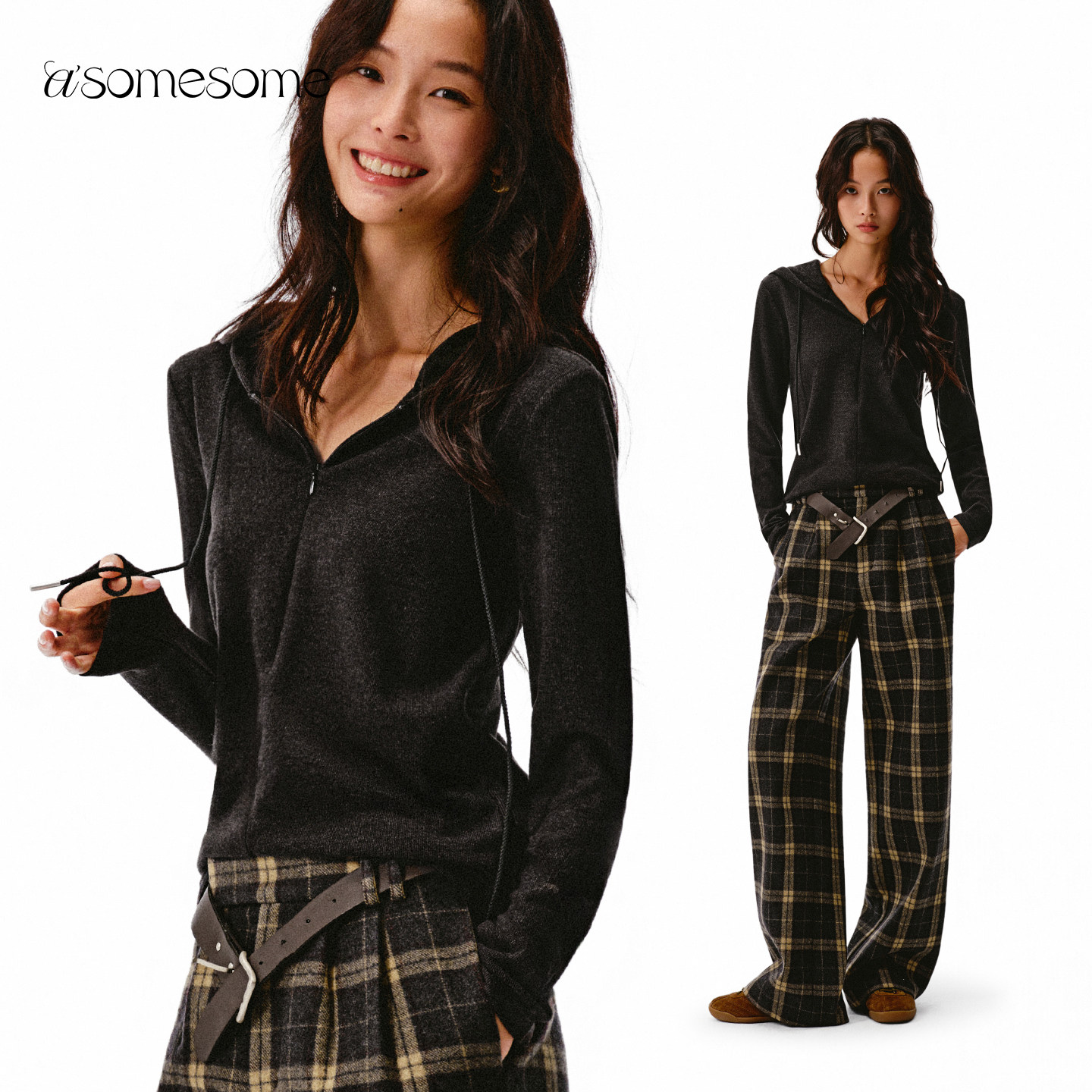 asomesome美式V领拉链连帽打底长袖T恤女秋新微宽松外套显瘦上衣,女装/女士精品,T恤,淘宝优惠券,粉丝福利购,淘宝优惠卷