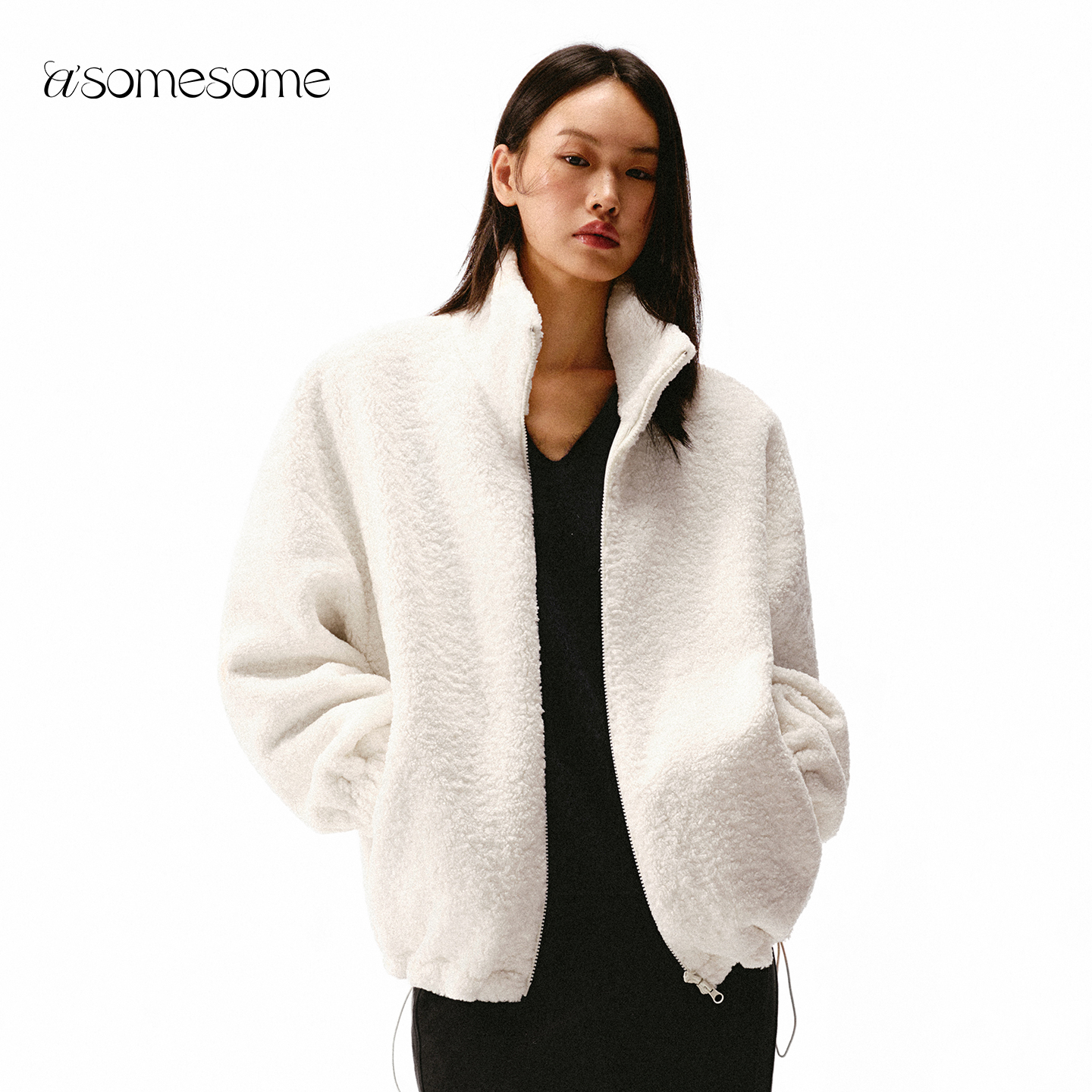 asomesome白色摇粒绒颗粒绒外套