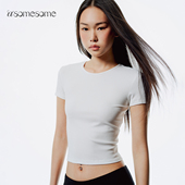 显瘦运动休闲半袖 asomesome螺纹弹力圆领正肩短袖 t恤女夏修身 上衣