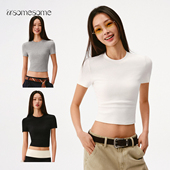 紧身短袖 T恤女春新短款 打底上衣 白色小圆领正肩修身 asomesome美式