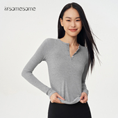 asomesome美式 T恤女白色紧身内搭休闲上衣亨利打底衫 修身 针织长袖
