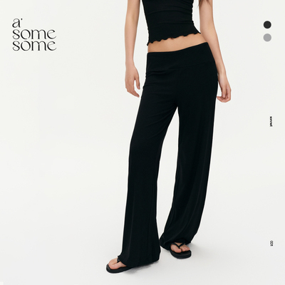 asomesome美式黑色螺纹长裤宽松直筒裤女垂感运动休闲低腰卫裤子