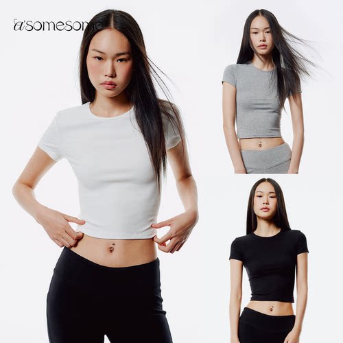 asomesome白色圆领正肩短袖t恤女