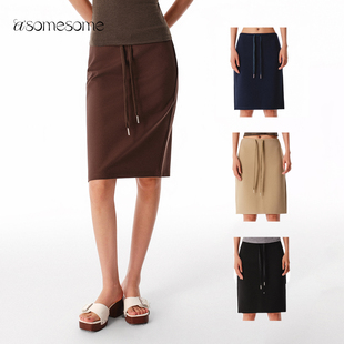 asomesome美式 垂感中裙运动休闲卫裙 复古抽绳直筒半身裙女春修身