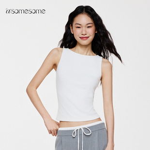 asomesome美式辣妹一字领吊带背心女夏修身短袖T恤无袖打底上衣