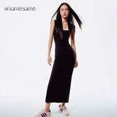 asomesome美式 包臀背心吊带裙开叉长裙 黑色露背紧身连衣裙女修身