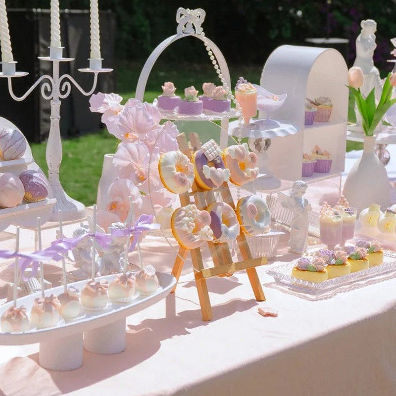 新中式婚礼粉色甜品台装饰布丁杯封口纸绑带纸杯烘焙贴纸插件桌布