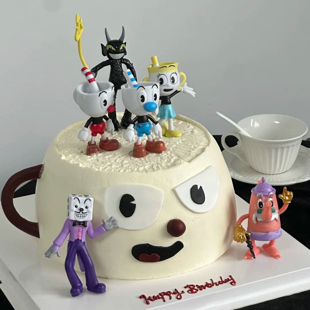 茶杯头公仔蛋糕装饰摆件6只