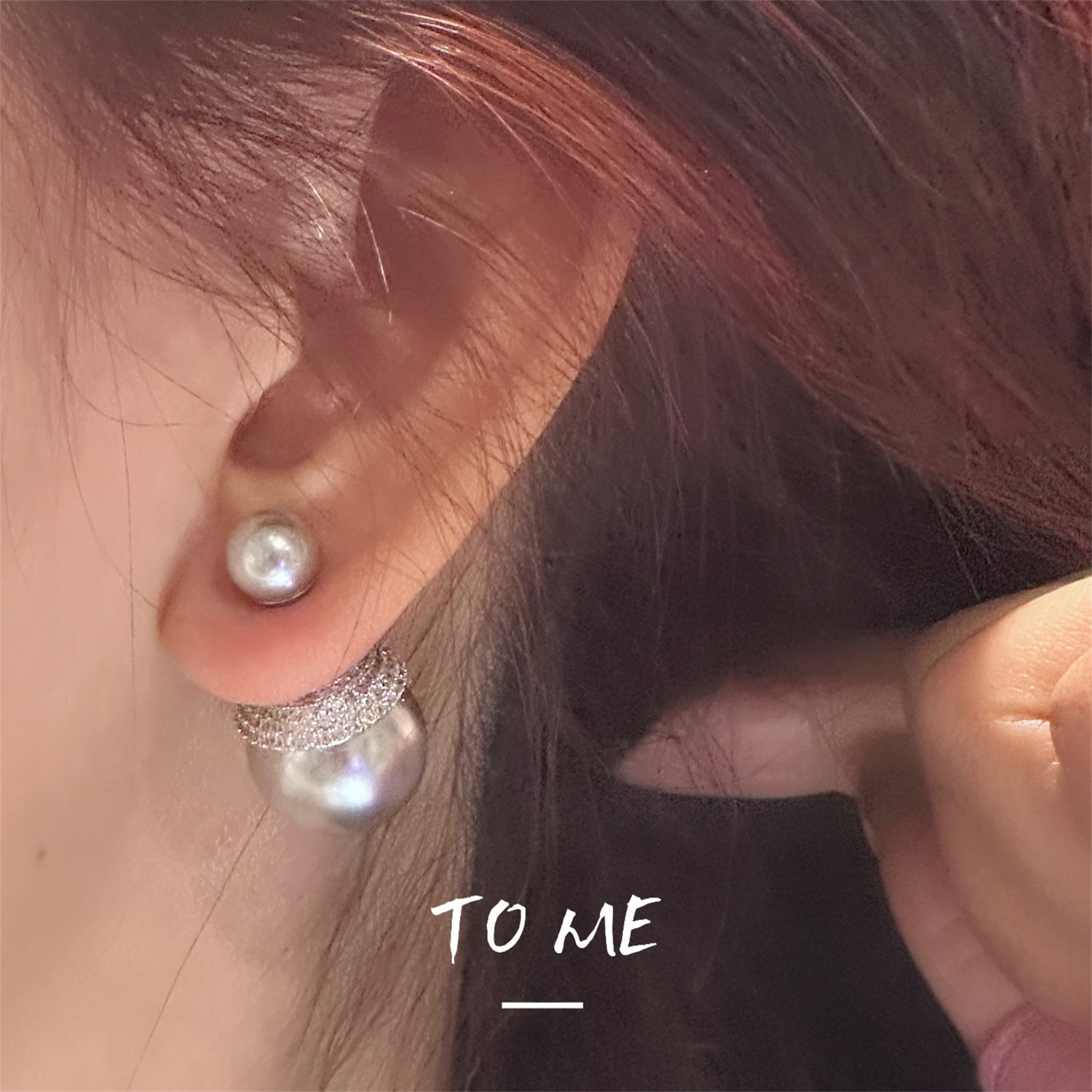 Tome/ 前后银针镶钻双戴珍耳钉