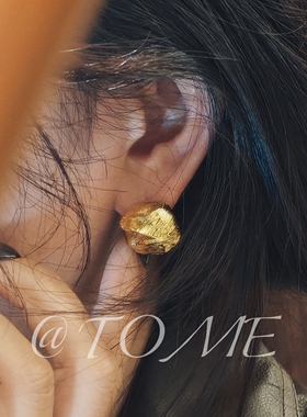 Tome/设计师款金属纹理感几何方形时尚气质耳钉女复古高级感耳饰