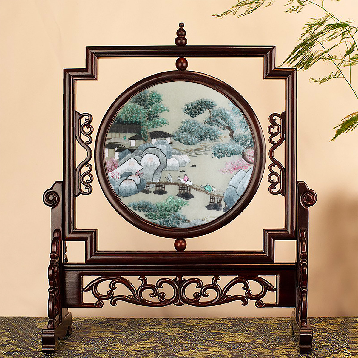 刺绣摆件手工双面绣台屏苏绣中国风复古办公室奢华桌面装饰品礼物