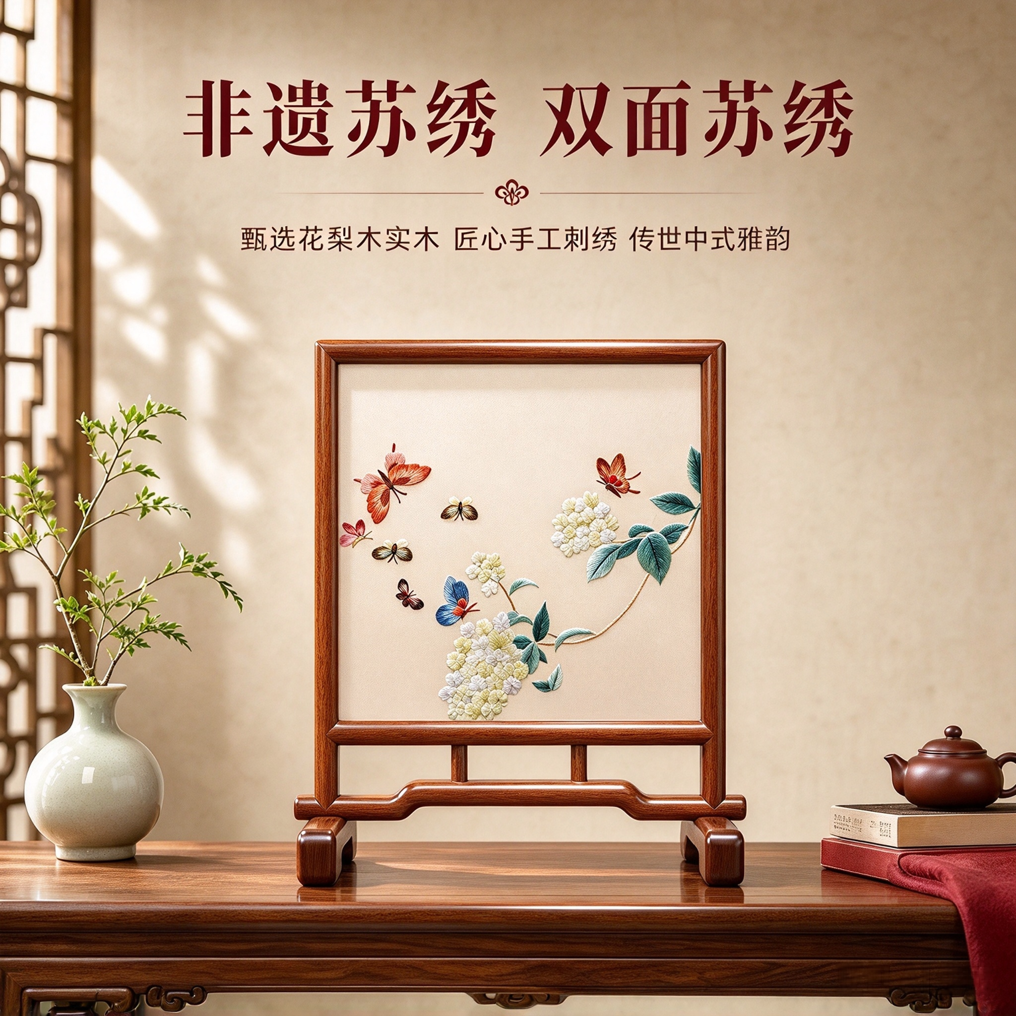 苏绣手工双面绣屏风摆件刺绣台屏中式特色工艺品送老外中国风礼品
