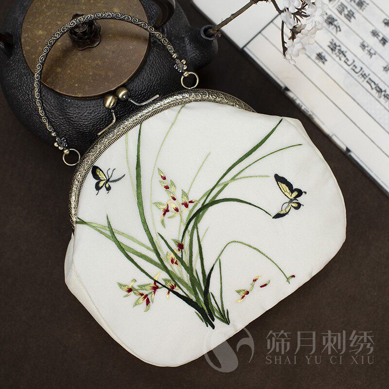 手工苏绣女士包袋手提包斜跨刺绣汉服包旗袍宴会民族风礼品口金包