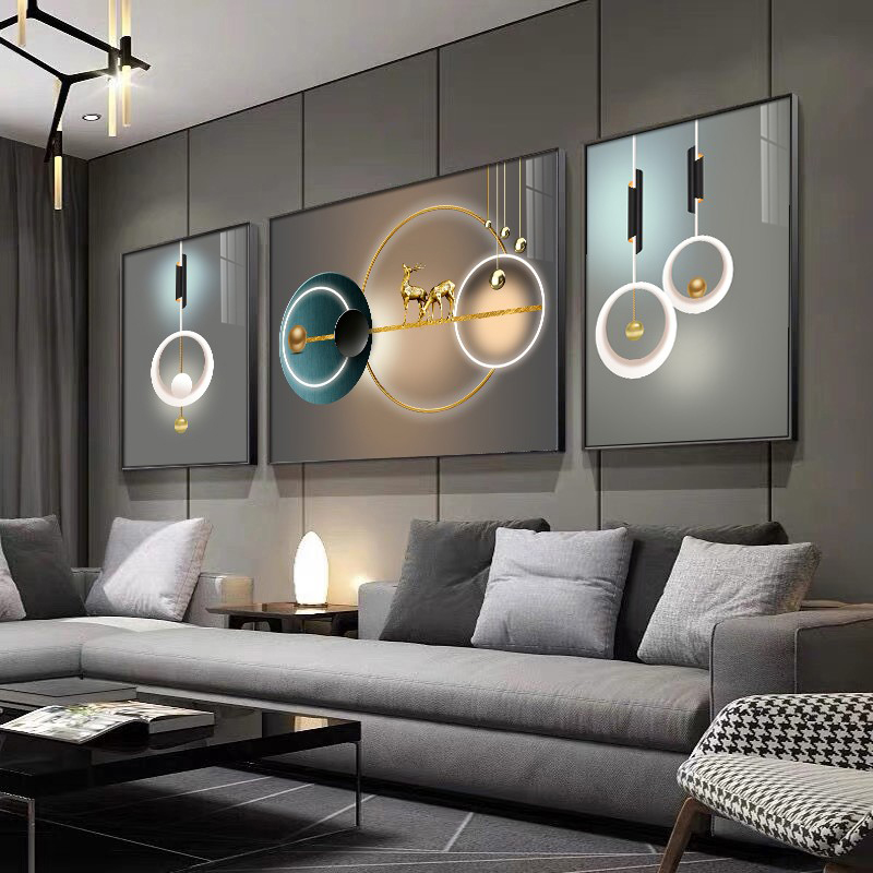 现代轻奢客厅装饰画沙发背景墙三联抽象餐厅挂画立体晶瓷镶钻壁画图片