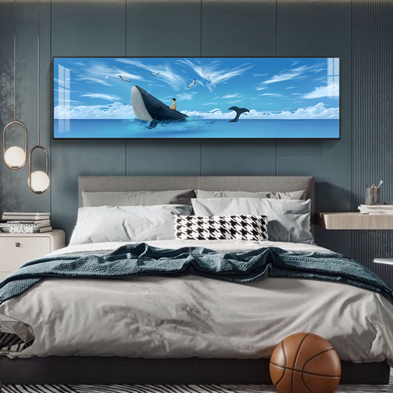 儿童房装饰画卧室床头墙面挂画北欧现代简约男孩女孩房间壁画鲸鱼