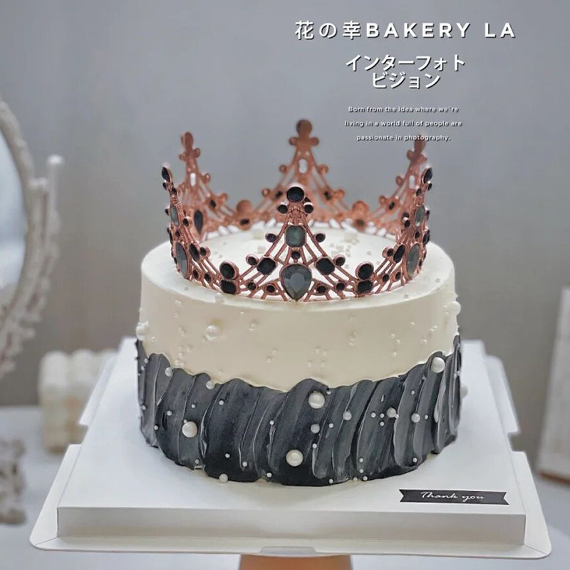 复古黑宝石皇冠蛋糕装饰摆件奢华黑水晶巴洛克皇冠派对甜品台装扮