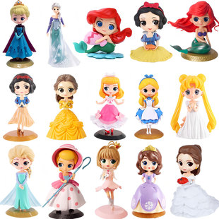 儿童节公主蛋糕装饰摆件白雪公主艾莎美人鱼女孩生日插牌布置玩偶