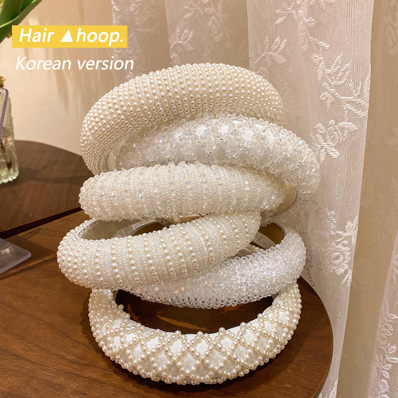 宽边高颅顶压发发箍女高级感珍珠白色头箍发卡女成人韩式优雅发捆