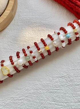 原创红玛瑙戒指女复古小众高级感新中式显白食指戒本命年红色指环