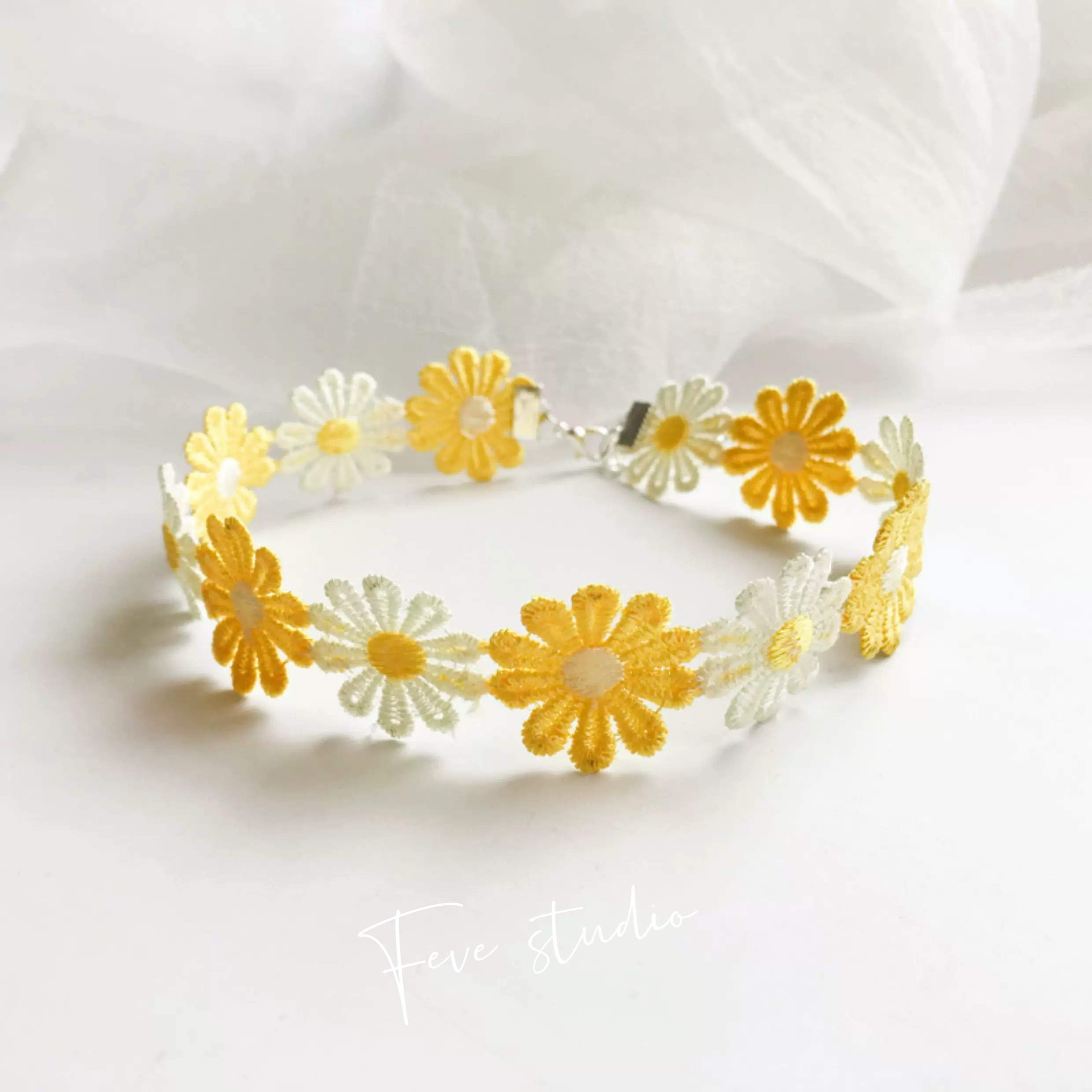 feve store 度假风清新泫雅风雏菊黄色choker项圈颈链脖子锁骨链