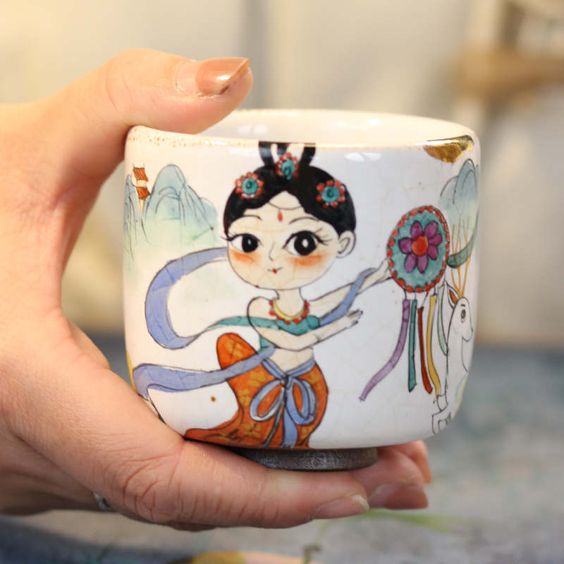 手绘敦煌主人杯创意茶杯大容量喝茶陶瓷单杯功夫茶具手工泡茶器具