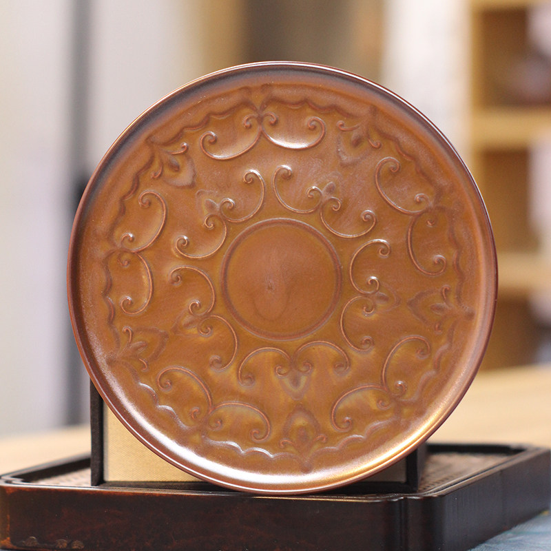 紫金釉高脚壶承家用泡茶托盘茶道配件茶具茶壶垫茶盘茶道壶承陶瓷